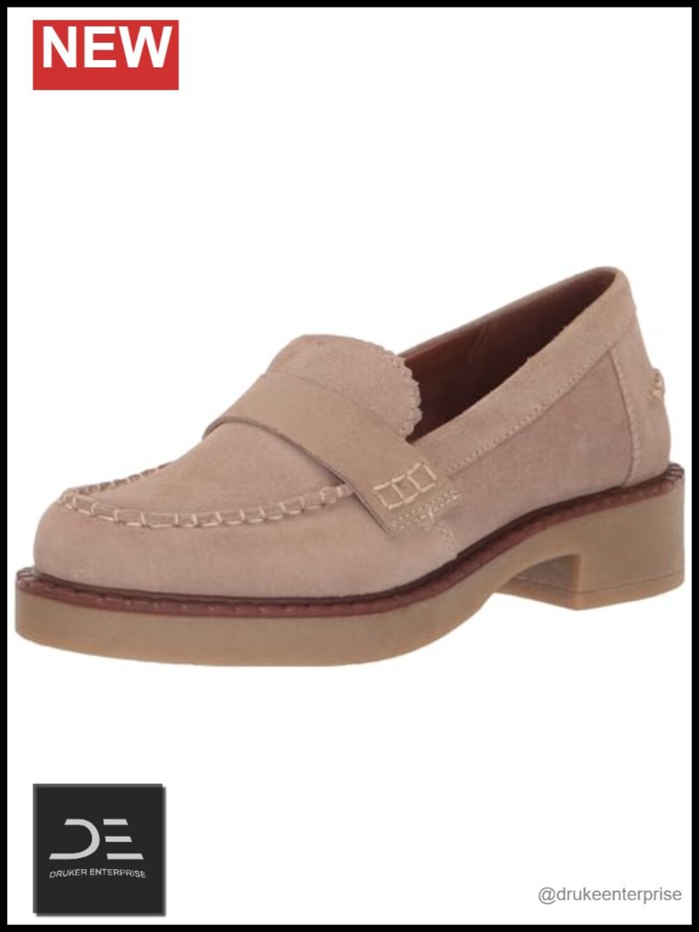 Suede Loafer Flats with Almond Toe and Block Heel